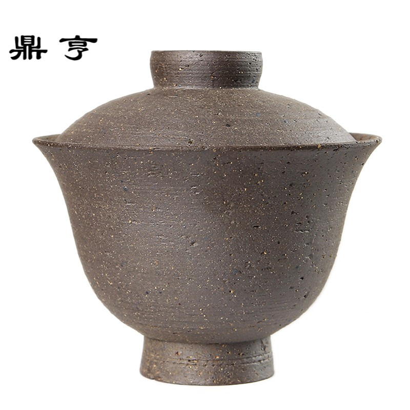 鼎亨 日式纯手工粗金砂盖碗 景德镇陶瓷功夫茶碗复古粗陶泡茶碗