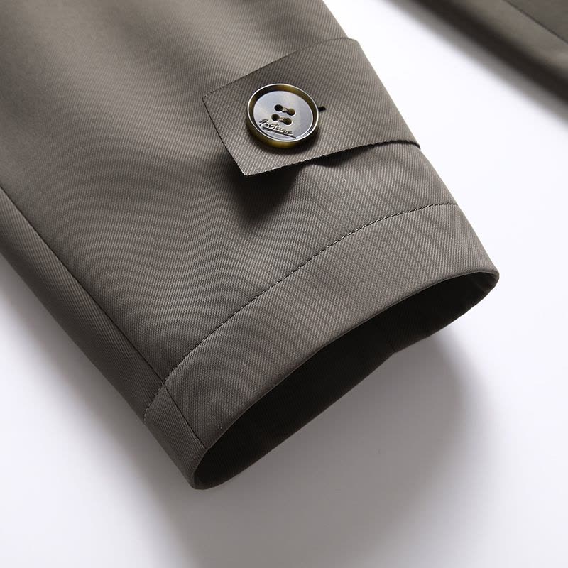 恒源祥秋季新款男士风衣无缝压胶翻领中长款带袖袢装饰休闲男外套图片