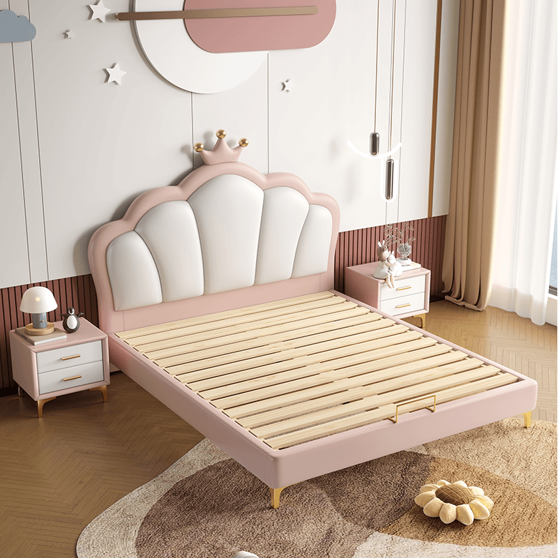 皇冠床小孩软包男孩女孩床粉色轻奢奶油风儿童房公主床高清大图