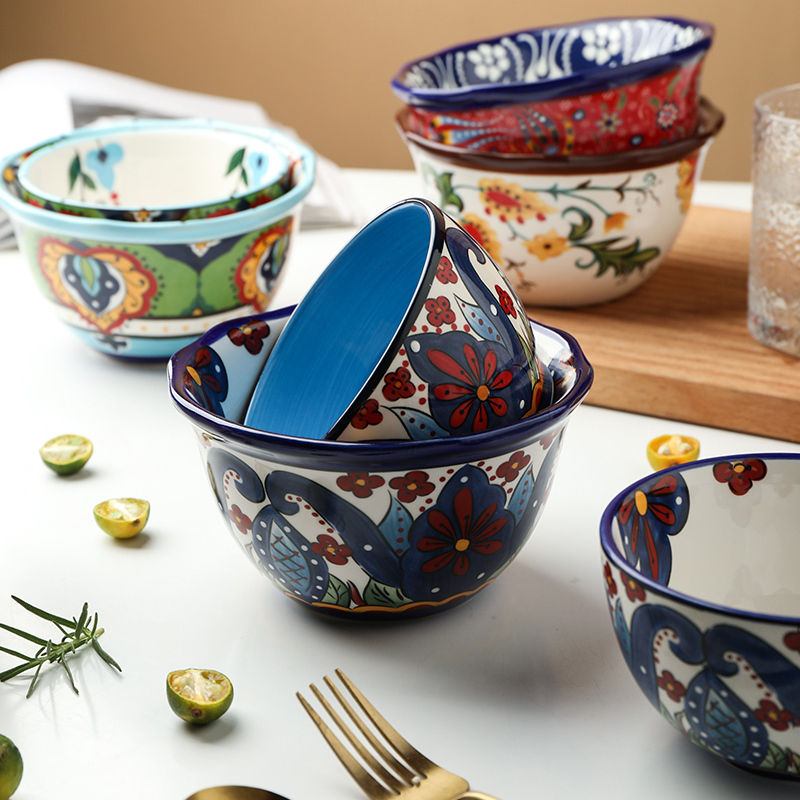 舍里波西米亚饭碗家用创意个性陶瓷碗高颜值可爱吃饭面条碗高脚碗蓝波
