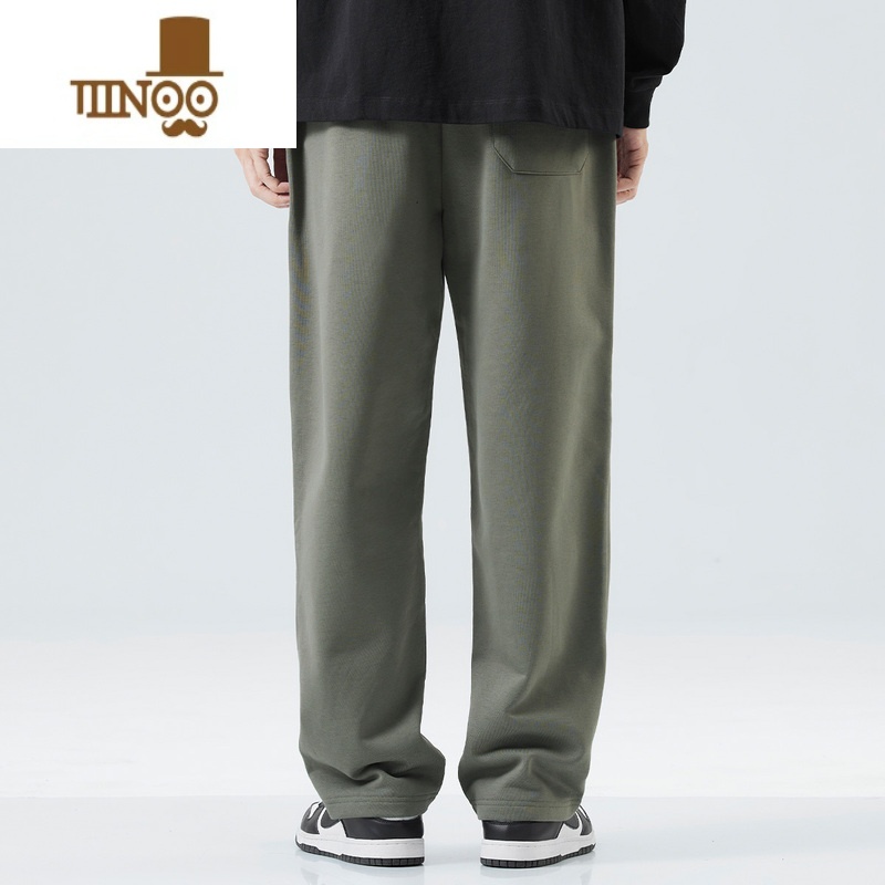 YANXU黑色卫裤男春季新款美式休闲直筒宽松阔腿抽绳运动长裤高清大图