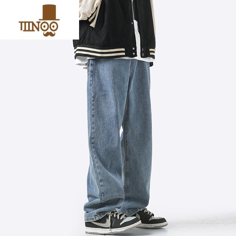 YANXU美式复古高街黄泥牛仔裤男夏季vibe潮牌水洗做旧宽松直筒街牛b式高清大图