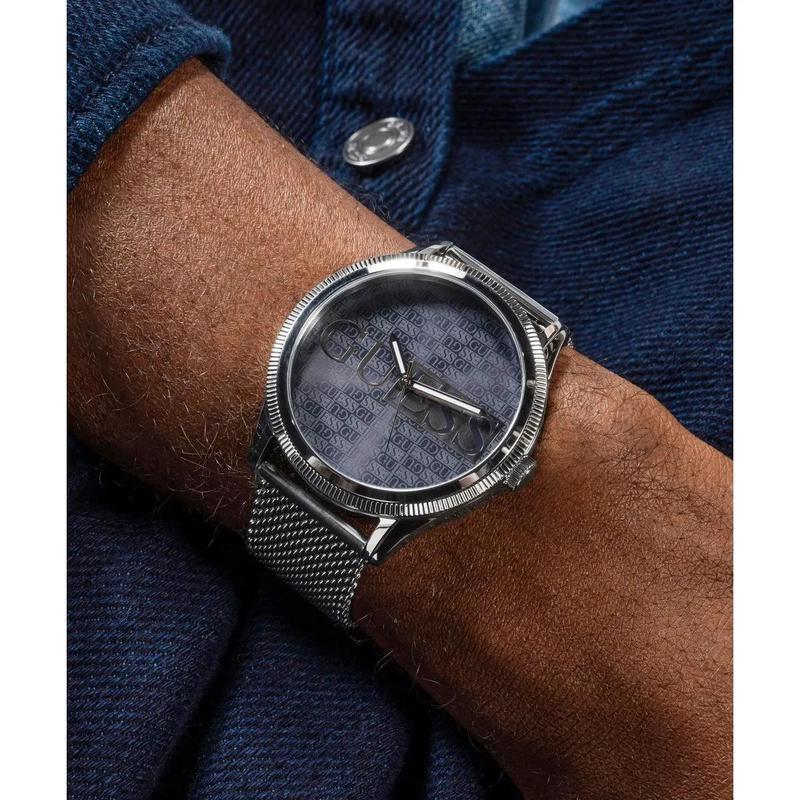 GUESS女士石英复古腕表黑色表盘再生钢表壳黄铜表带米防水高清大图