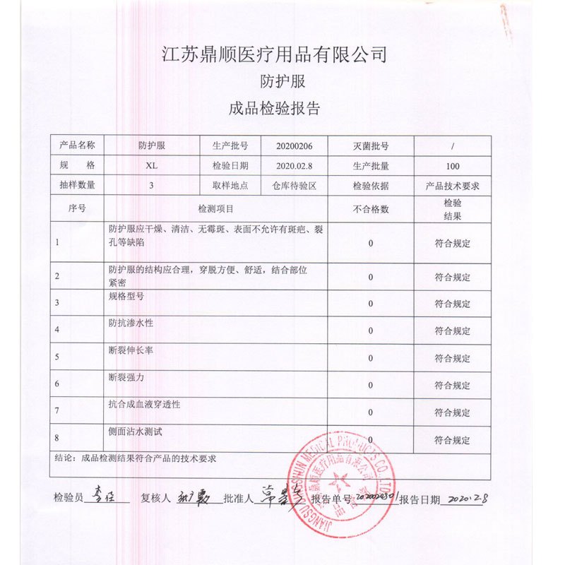 鼎顺普通防护衣服(175均码) 单位:件