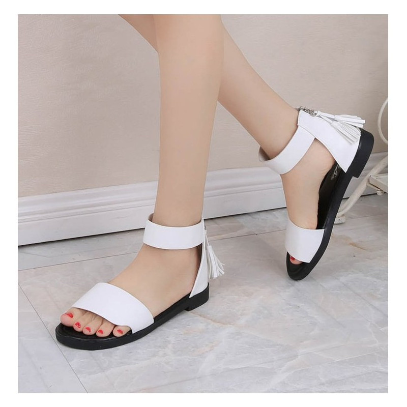 ideamini后流苏拉链凉鞋新款漆皮pu女鞋露趾低跟粗跟长期有货一字鞋