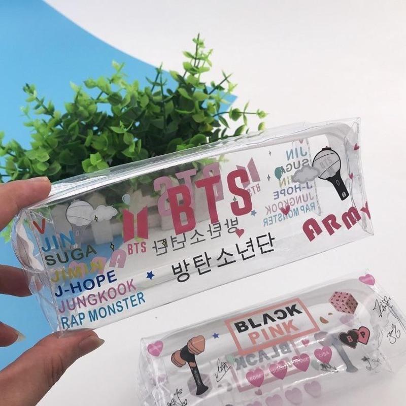 BTS防弹少年团周边blackpink文具盒EXO收纳包seventeen透明笔袋 长款透明笔袋/BLACKPINK
