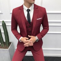 富贵鸟(FUGUINIAO) 男士西装套装三件套新郎礼服商务正装大码英伦风青年西服职业装
