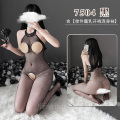 霏慕性感情趣内衣网眼露网袜乳开档连身袜女式情趣睡衣网衣7504 均码 7504黑色【单件连身袜】