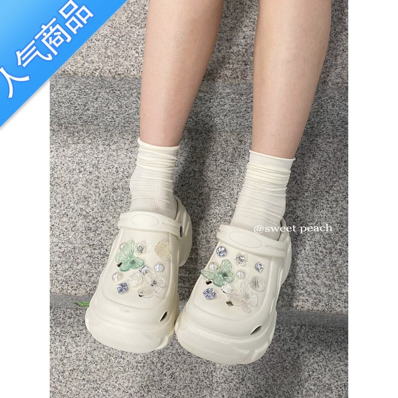 SUNTEK甜桃星球 绿野仙踪蝴蝶洞洞鞋女款夏季外穿厚底增高凉鞋白色拖鞋