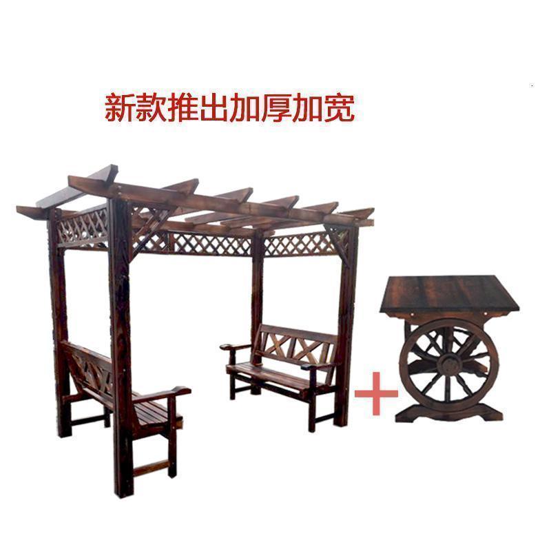 森美人防腐木葡萄架户外庭院家具阳台花园休闲桌椅爬藤花架别墅木屋凉亭 厚重款带75车轮桌