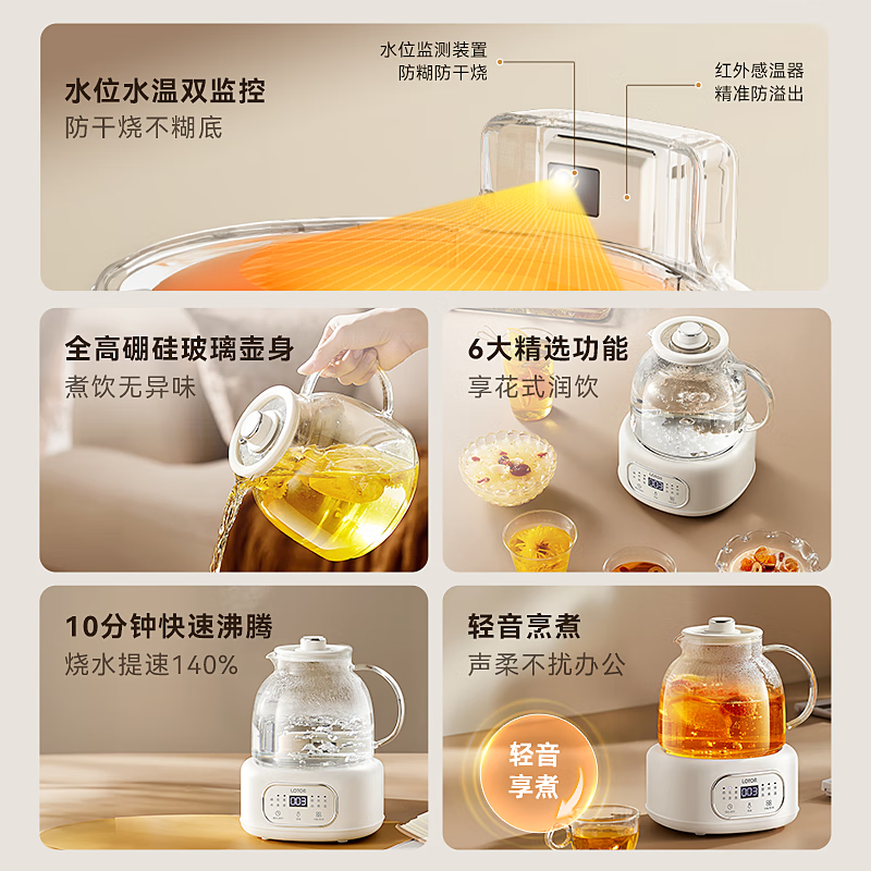 LOTOR养生壶1.7升煮茶壶办公室烧水壶恒温壶养生壶玻璃多功能煮茶器花茶壶高清大图