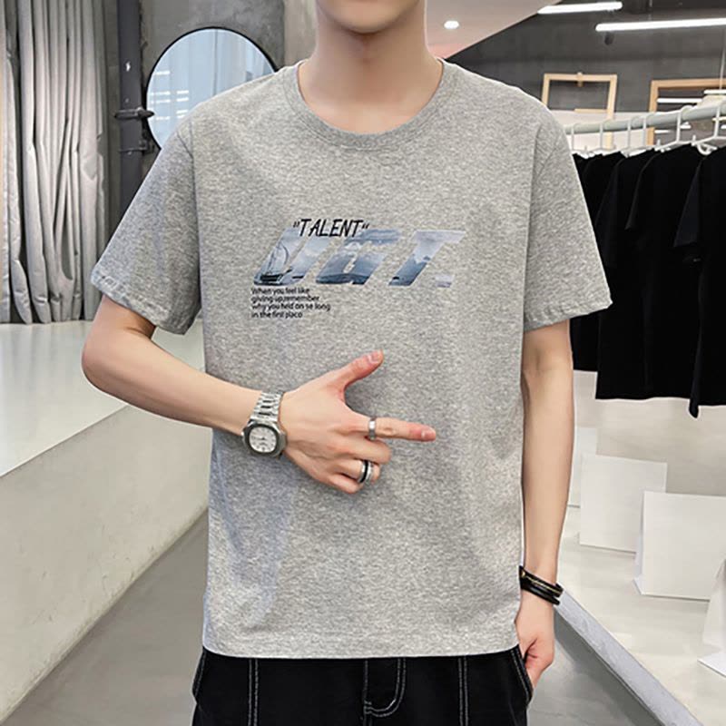 夏季男士短袖t恤宽松棉质白上衣服圆领男装半袖潮流体恤 莎丞图片