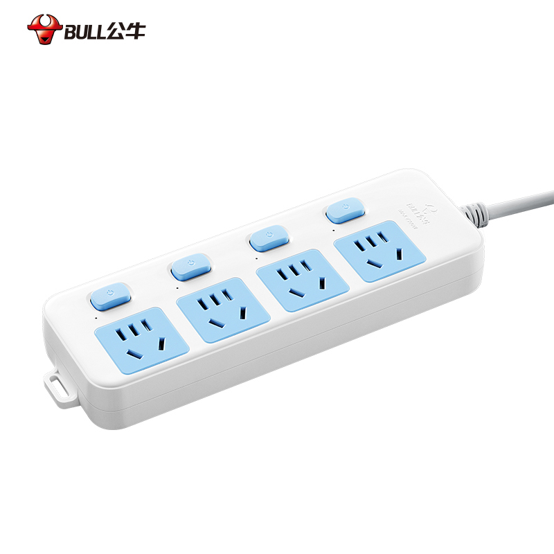 公牛bullgn315四位分控开关全长18米带保护门大孔间距线芯加粗插座