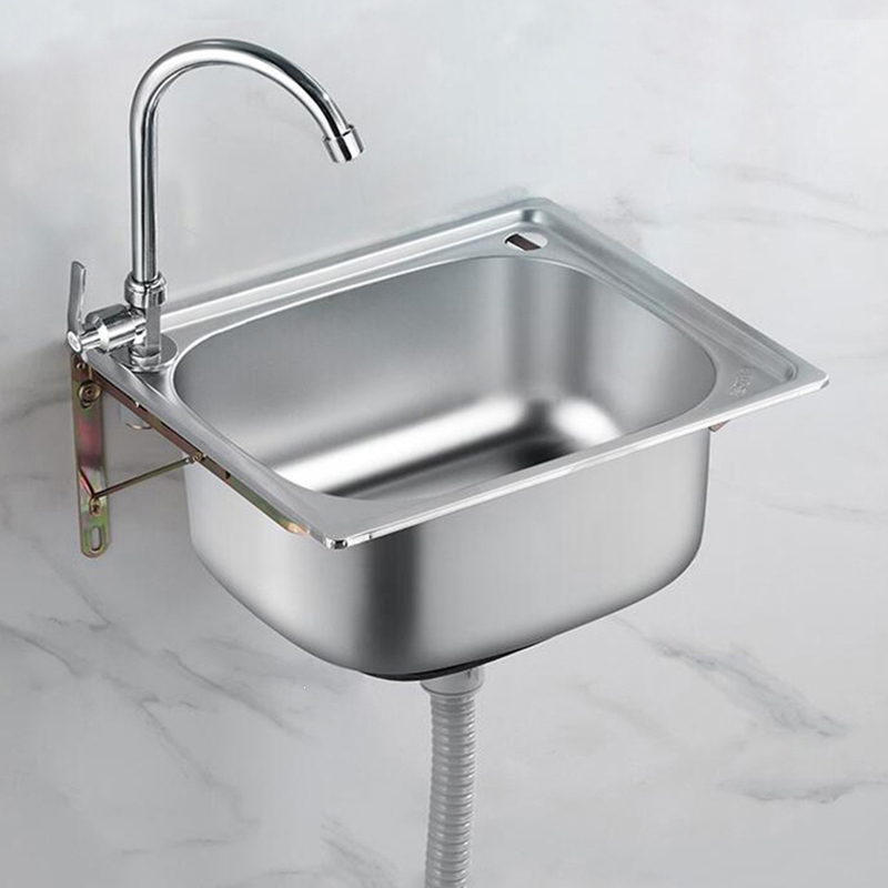 古达不锈钢挂墙水槽小单槽厨房简易洗菜盆洗碗池洗手盆水池单盆带支架