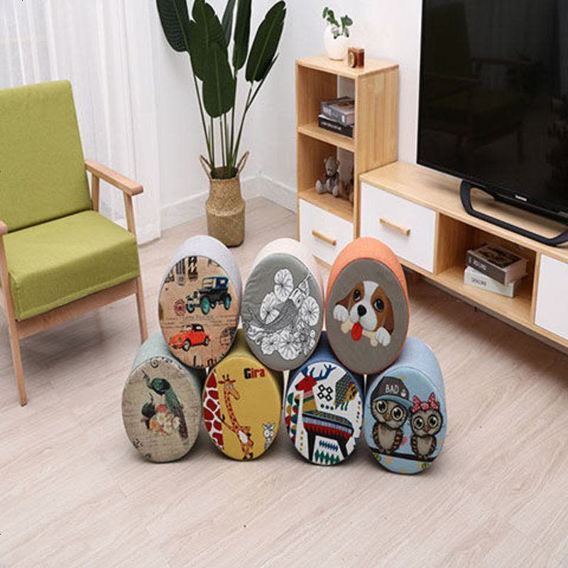 实木布艺凳子小板凳时尚换鞋凳家用圆椅矮凳客厅卧室沙发凳布艺凳 3腿蘑菇-猫头鹰图片