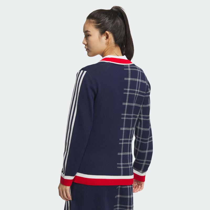 阿迪达斯(adidas)女士运动夹克经典三道杠格子针织开衫时尚保暖环高清大图
