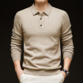 仿羊蓉中厚款翻领针织毛衣男秋冬新款中年纯色打底男士针织衫 XXL 浅卡其