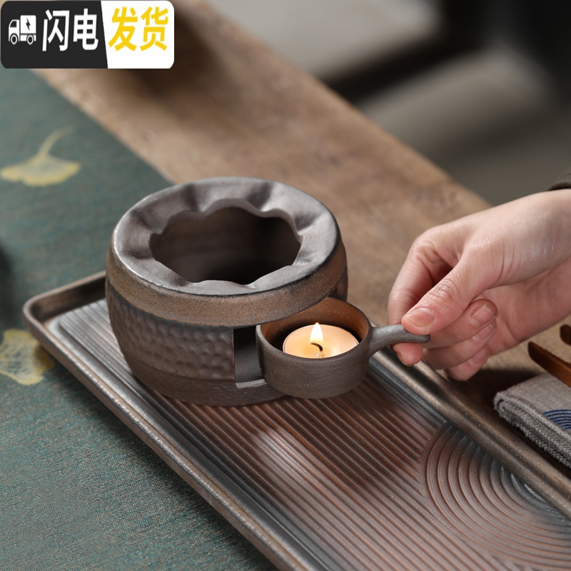 三维工匠日式简约家用功夫茶具粗陶茶壶酒精炉加热办公室干泡盘套装 侧把壶套组5头(温茶炉)高清大图