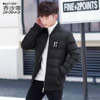 2018新款秋冬季男士韩版修身棒球领短款外套棉服棉衣棉袄本命红色