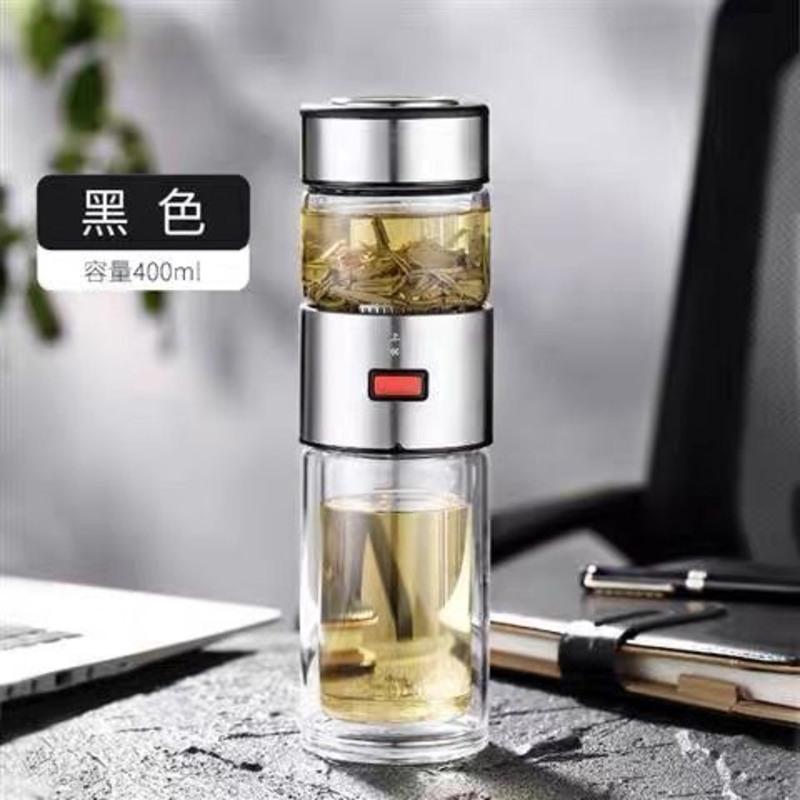 水杯茶水分离杯高档玻璃杯旅行茶具便携泡茶杯迷你小号容量旅行杯 大容量 400ml 玻璃黑色