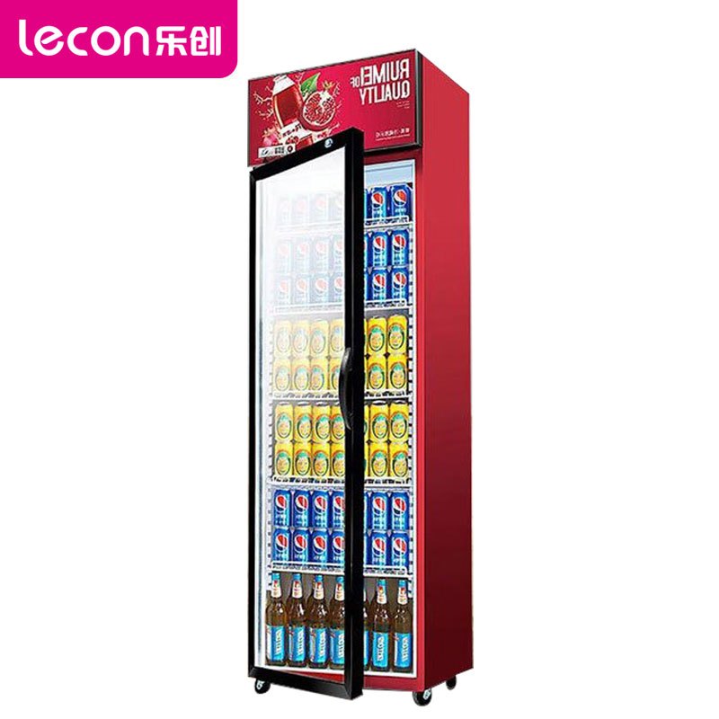乐创(lecon)饮料柜展示柜冷藏柜立式冰柜商用冰箱饮品啤酒蔬菜水果保鲜冷柜鲜花柜陈列柜单门上机石榴红直冷400L