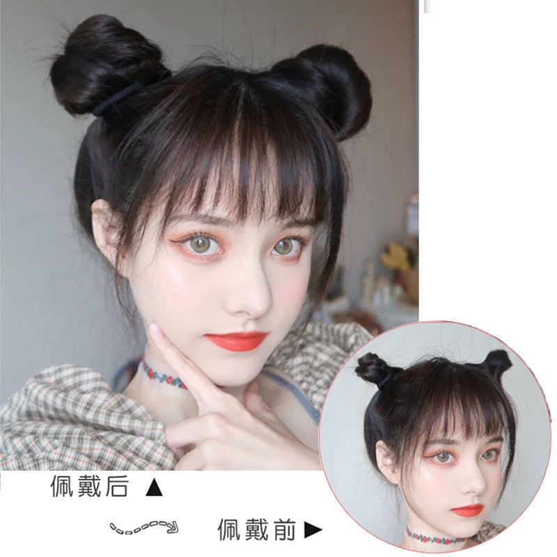双丸子头卷发圈假发女花苞头盘发器减龄蓬松自然皮筋抓夹假发包 自然黑 单丸子[皮筋款]