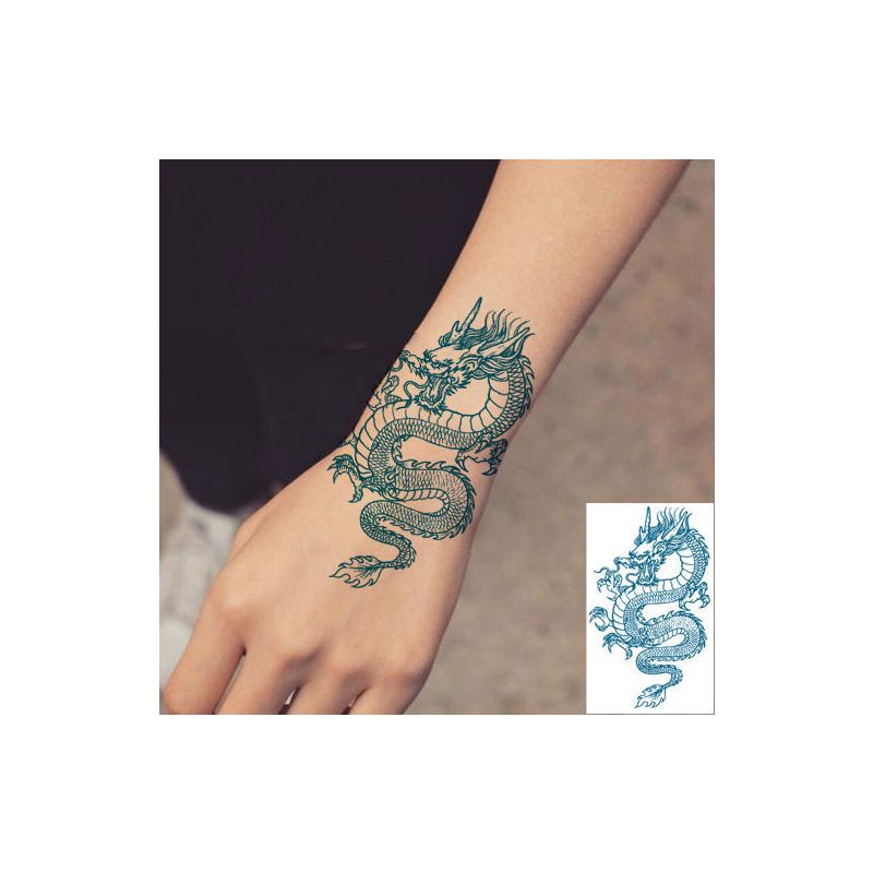 一张割线青龙头纹身贴持久男防水仿真逼真霸气青龙身体彩绘刺青贴纸