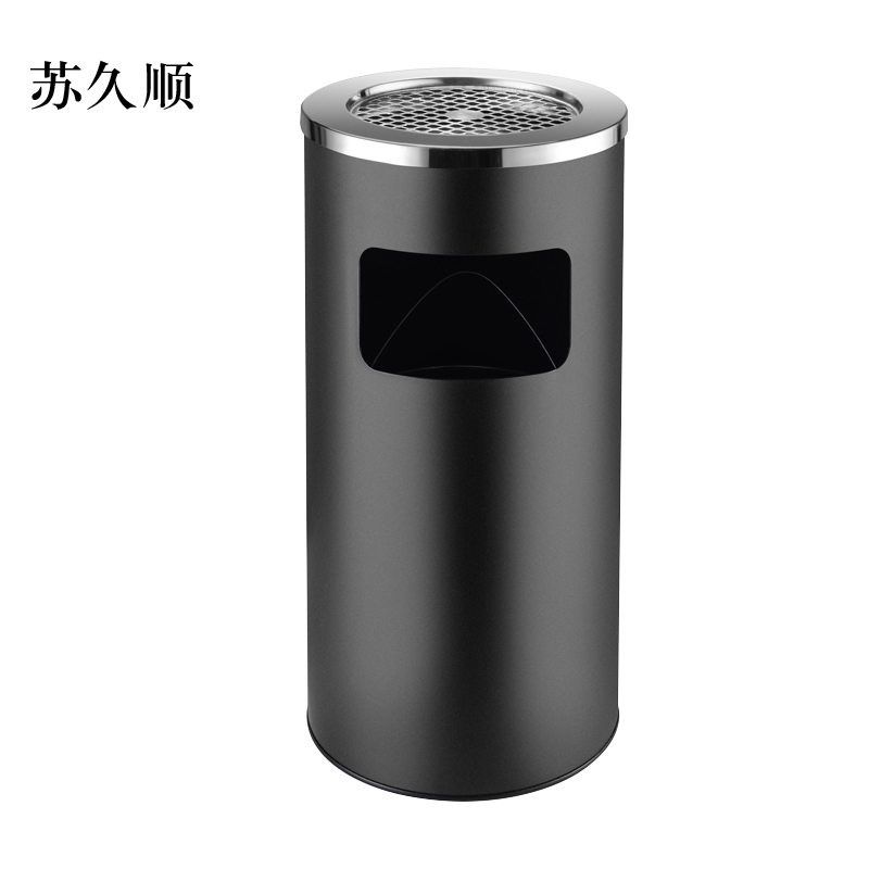 苏久顺不锈钢垃圾桶烟蒂柱灭烟桶带烟灰缸室外电梯口立式丽格王黑色烤漆高清大图
