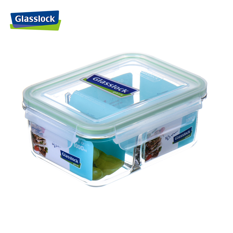 三光云彩(GLASSLOCK)保鲜盒韩国原装进口分隔玻璃饭盒可微波炉加热分格便当盒带盖密封碗 男女上班族带饭1000ml高清大图