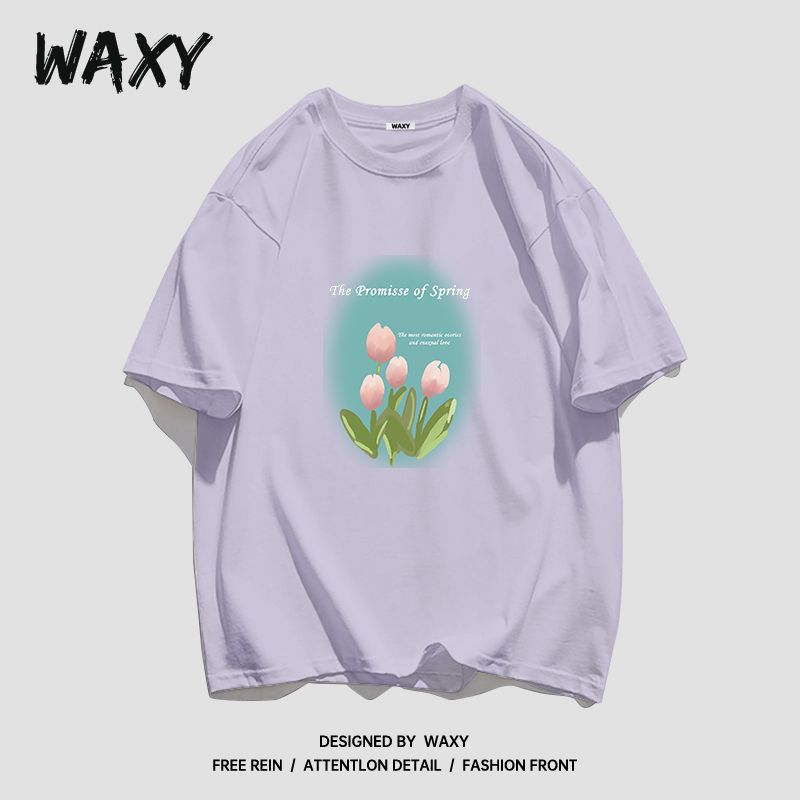 WAXY纯棉T恤女潮牌短袖学生宽松显瘦潮流印花嘻哈设计感小众上衣