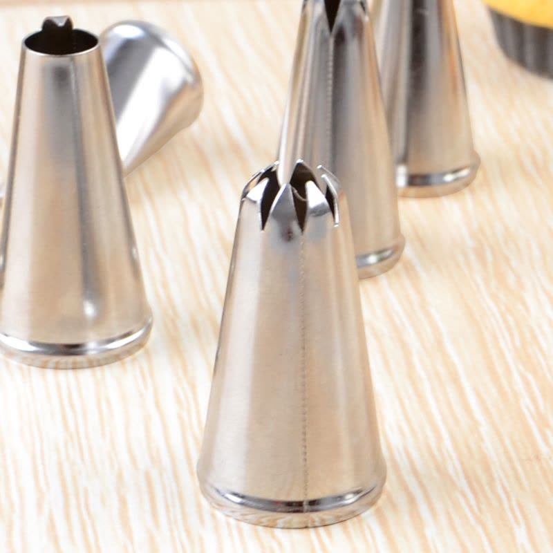 不锈钢裱花嘴6粒套装裱花嘴 布裱花袋 裱花嘴转换器 曲奇裱花均可 敬平 24头不锈钢裱花嘴套装烘焙工具图片