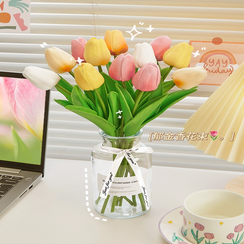 郁金香假花轻奢客厅弹痕装饰摆设花艺房间束餐桌插花摆件盆栽