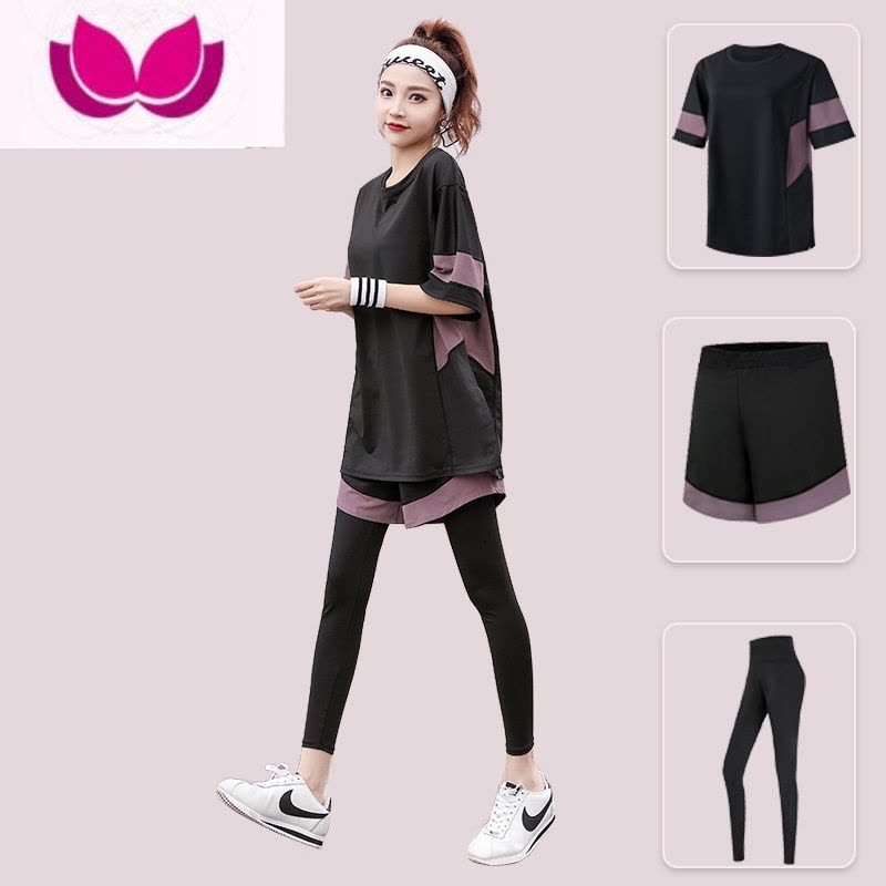 七斓夏季大码瑜伽服女宽松胖mm200斤长款跑步运动套装健身房衣服图片