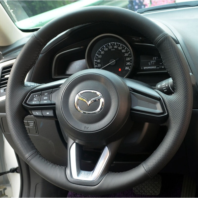 马自达18cx4cx5阿特兹星骋m6m3睿翼手缝真皮方向盘套17昂克赛拉sn5606