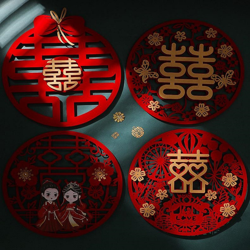 结婚庆用品大全网红喜字门贴大门床头无纺布贴纸装饰婚房场景布置HL卡纸喜字(05号)WEDDING 喜字单个装