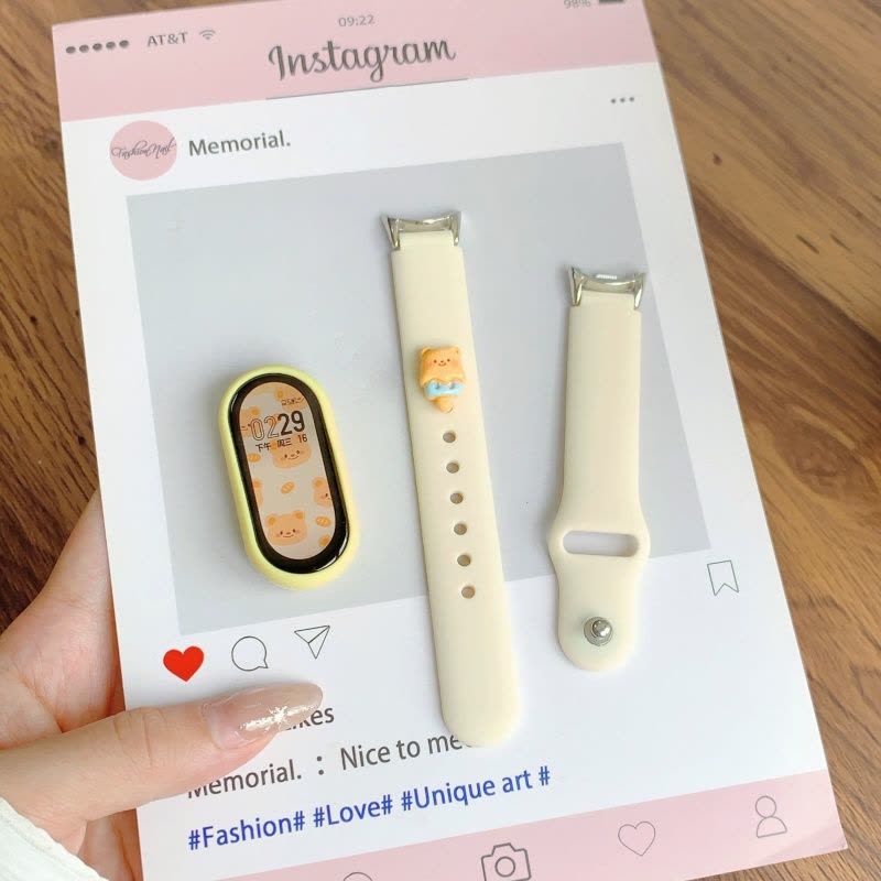 [冰淇淋小熊]适用小米手环9表带10手表表带智能手环8代可爱八九十夏天硅胶表链保护壳NFC版陶瓷透气通用配件3264图片