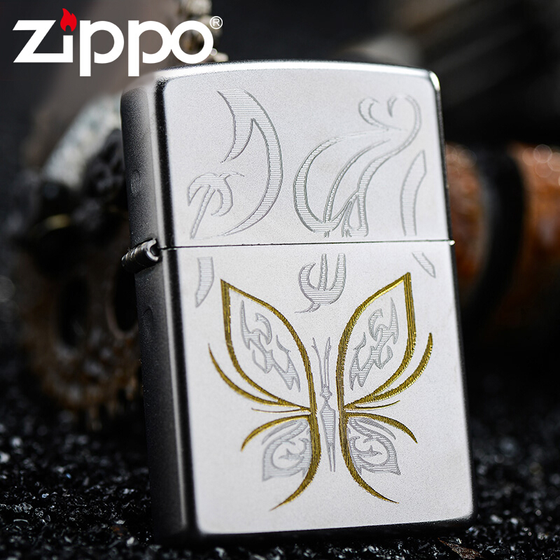 美国ZIPPO打火机 芝宝 美国原装205缎砂 黄金蝴蝶24339