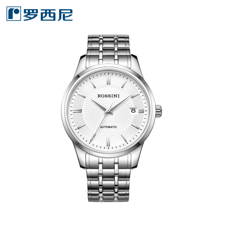 罗西尼(rossini)启迪系列手表 男士机械表 简约商务日历防水钢带手表
