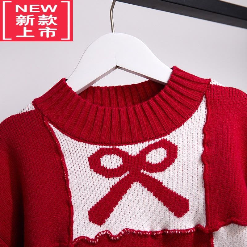 可莉允女童圣诞毛衣秋冬2022洋气女孩红白格纹新年上衣中大儿童针织衫潮图片