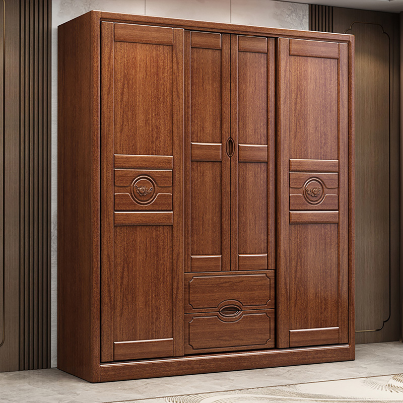 ibaimu推拉门实木衣柜现代简约家用卧室456门储物胡桃木大衣橱新中式