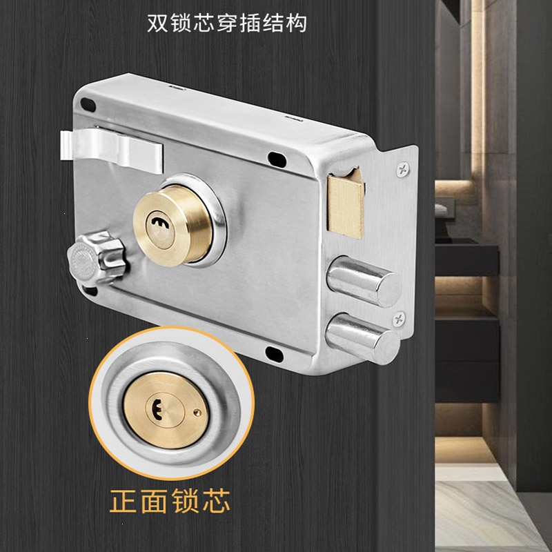 古达门锁家用通用型锁具老式大门铁门外装木门农村不锈钢牛头房门