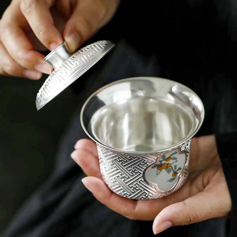 MULTIPOTENT整套茶具鎏银功夫茶具套组柿柿如意盖碗套装郑文强大师作品可收藏高清大图