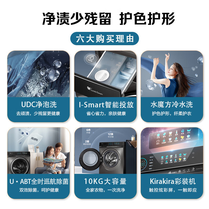小天鹅(LittleSwan)洗衣机全自动 10KG滚筒超薄 水魔方小钢炮1.1洗净比 智能投放UTEC相似款 809