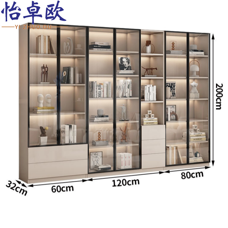 怡卓欧实木展示柜六门五抽台高清大图