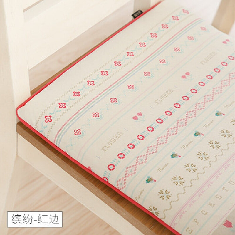 餐桌椅子坐垫凳子餐椅垫棉麻布艺防滑加厚软座垫办公室学生屁股垫缤纷-红边41x45cm(&plusmn;3cm)