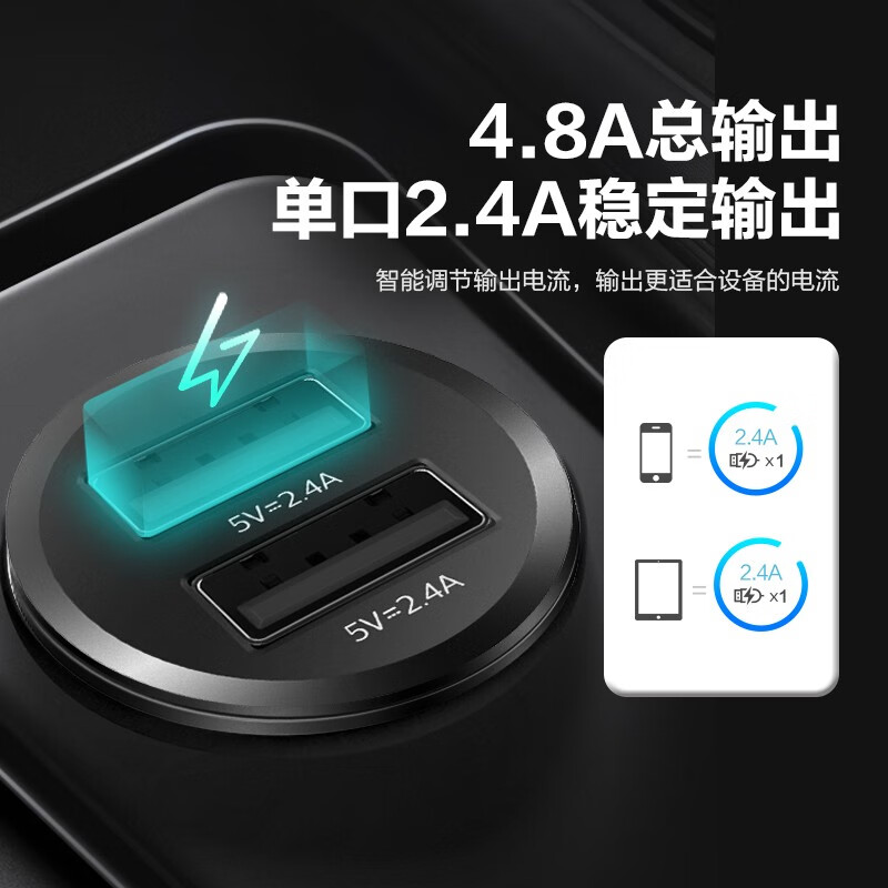 飞利浦 DLP4001B/93 手机充电器 迷你车充4.8A24w总输出12/24V通用点烟器 4.8A车载充电器高清大图