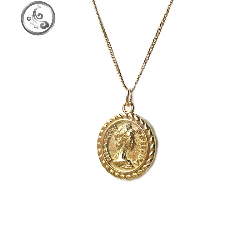 通体S925纯银INS简约复古浮人像金币硬币CHIC锁骨项链毛衣链女 JiMi高清大图