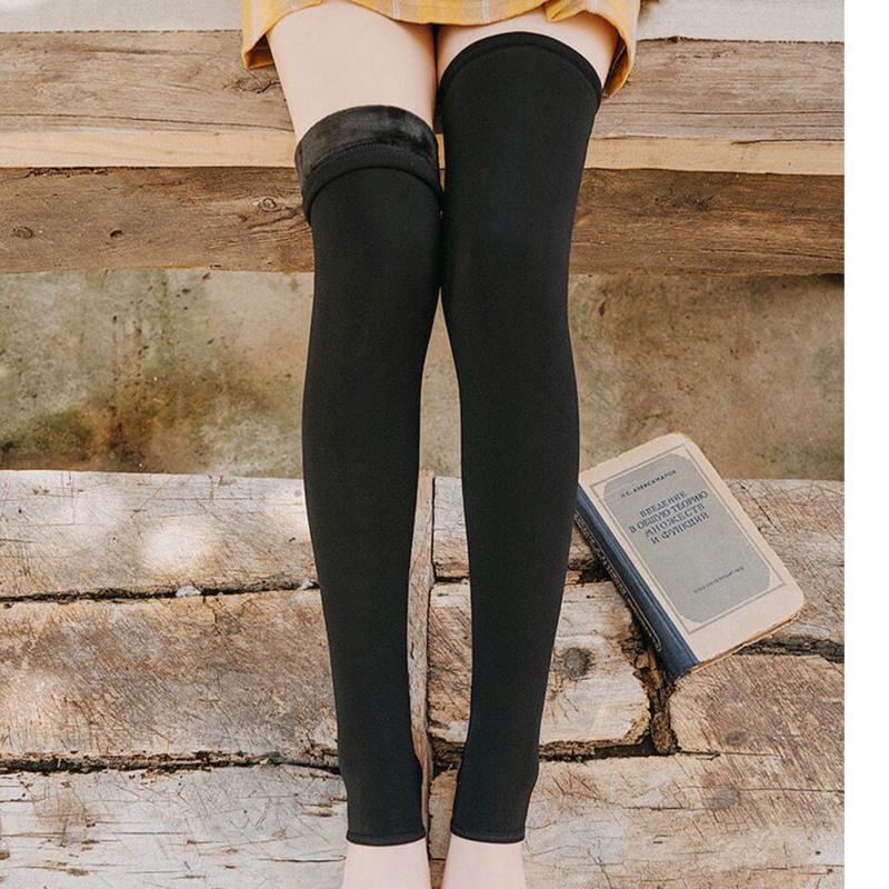 袜子冬季女加厚加绒长筒袜冬长袜过膝防滑大腿袜秋冬厚高筒袜护膝黑色