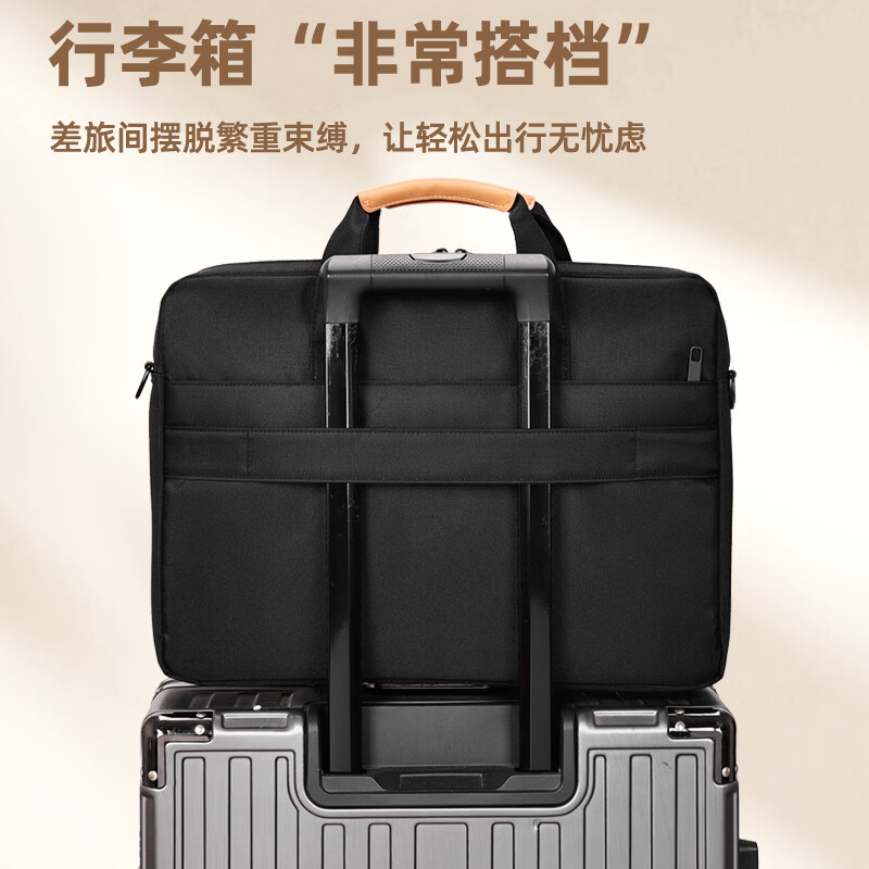 恒源祥 洛维萨手提包HYX0669灰色帆布包电脑包斜挎商务公文包大容量单肩包通勤包高清大图