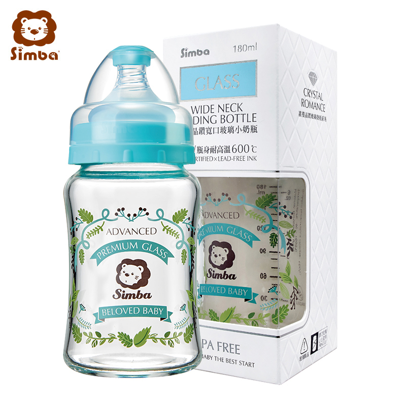 小狮王辛巴(Simba)萝蔓晶钻宽口玻璃 大 奶瓶180ml S69161